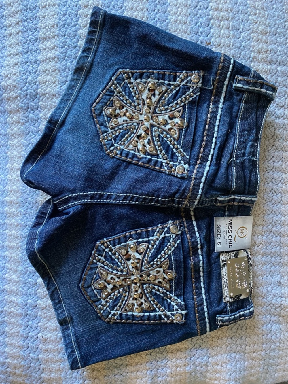 Y2K Miss Chic Jeans Denim Shorts Western Bling Cowgirl & Cheetah Print